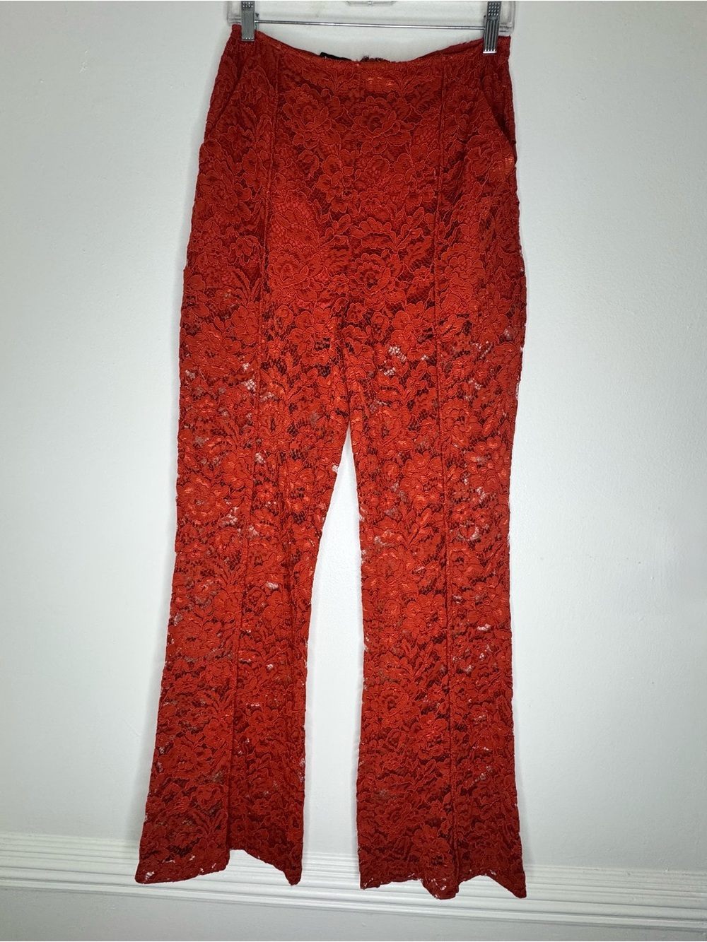 Sexy and Edgy bebe Red Lace Boot Cut Pants